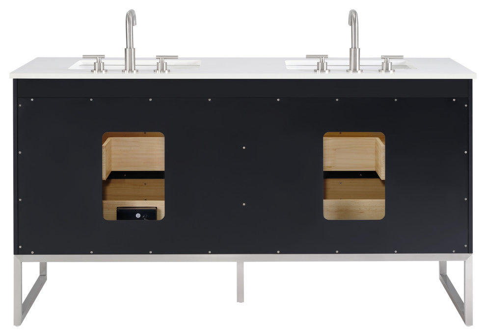 Markham Bathroom Vanity, Midnight Black/Brushed Nickel, 60", White Quartz Top