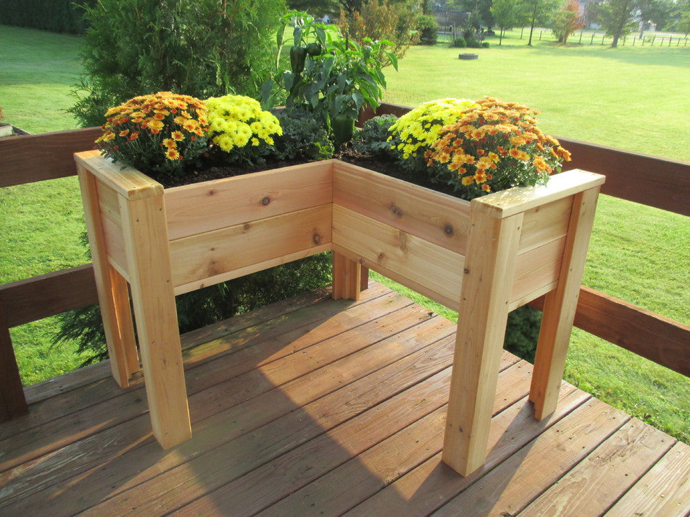 L-Shaped Cedar Elevated Patio Planter