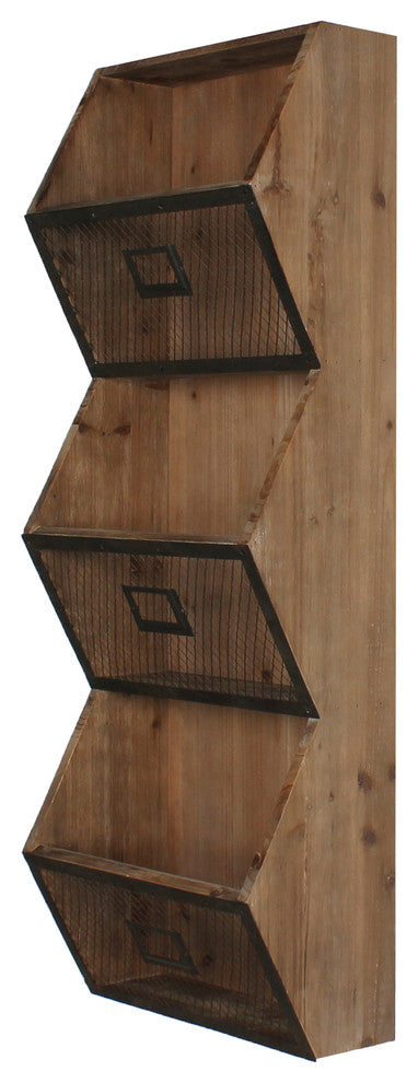 Burdock Wood Wall Vertical Storage Pockets, Rustic Brown