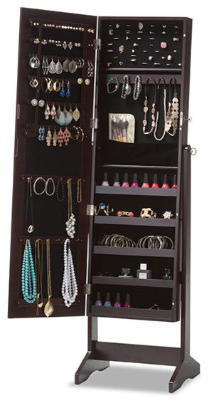 Alena Brown Finishing Wood Free Standing Cheval Mirror Jewelry Armoire