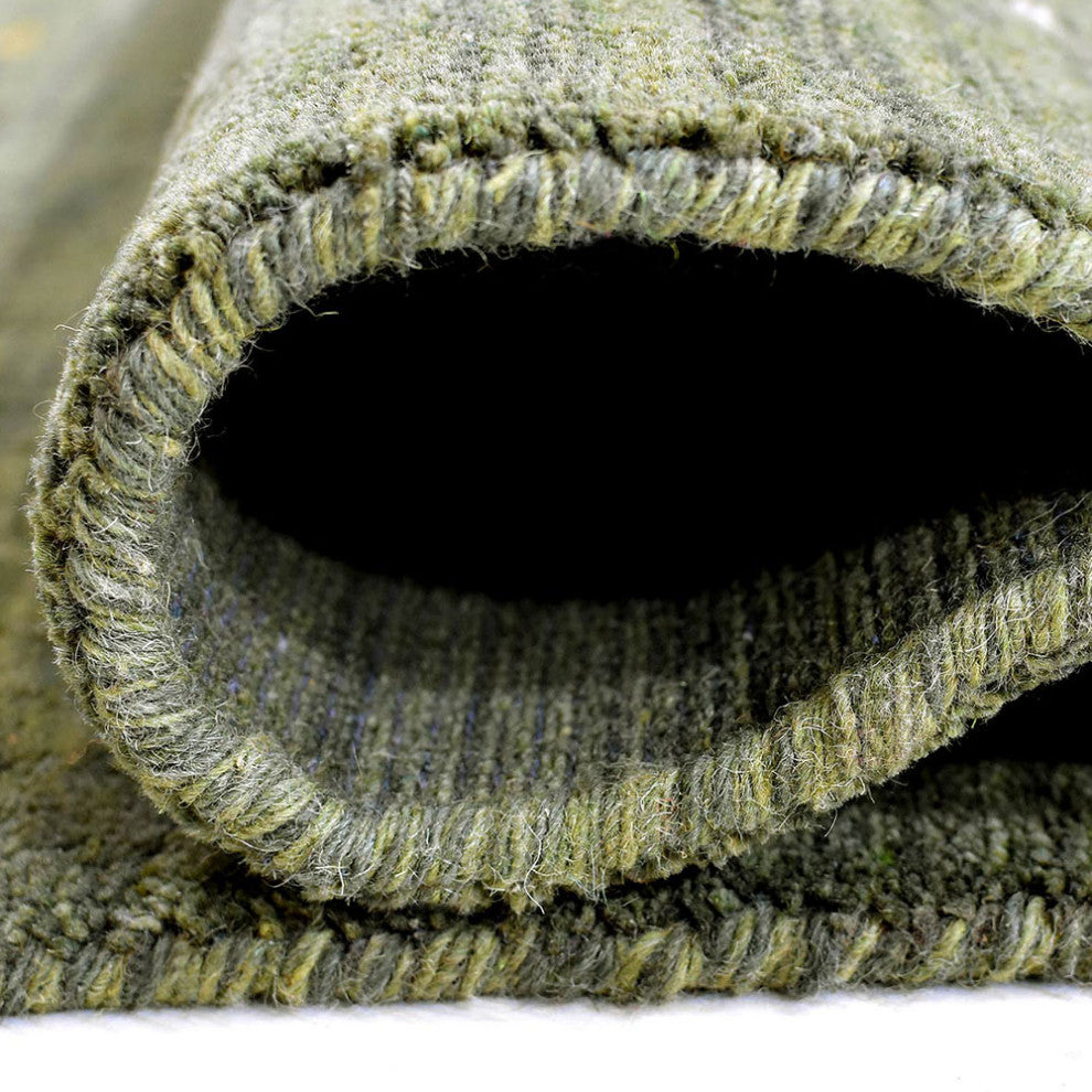 HAND KNOTTED LOOM WOOL ECO-FRIENDLY AREA RUGS - Rectangle, Green, Contemporary