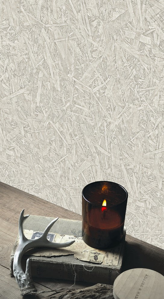 Natural Faux 2, Geometric Stone Wood Rustic Wallpaper, Gray, Roll, 21"x33''