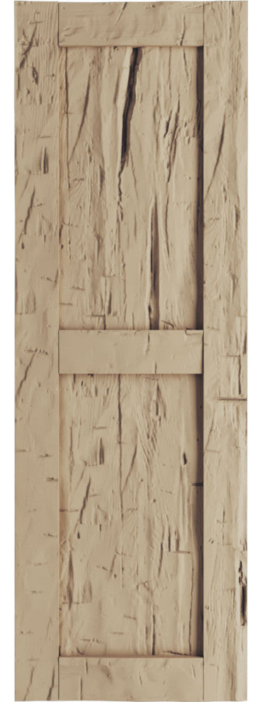 Rustic Two Equal Panel Flat Panel Hand Hewn Faux Wood Shutters (Per Pair)