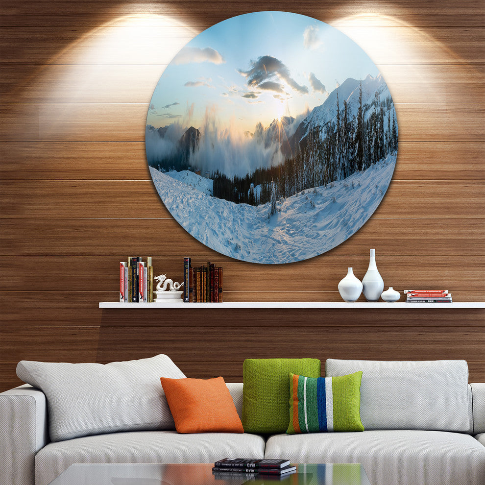 Morning Winter Carpathian Mountains, Landscape Disc Metal Artwork, 11"