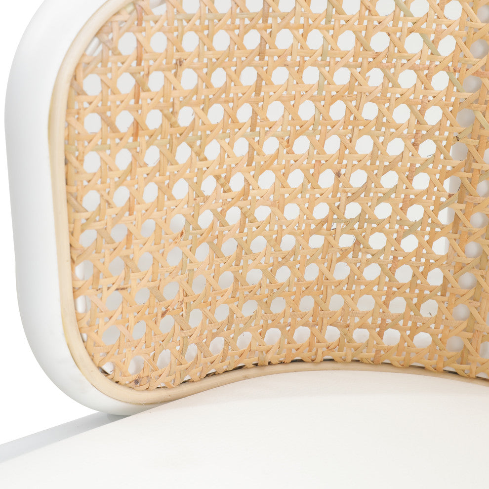 LeisureMod Ervilla Wicker Bar Stool With White Powder Coated Steel Frame, White