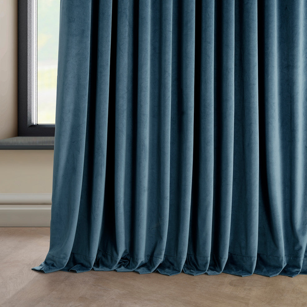 Heritage Plush Velvet Extrawide Curtain Single Panel, Avalon Blue, 100"w X 96"l