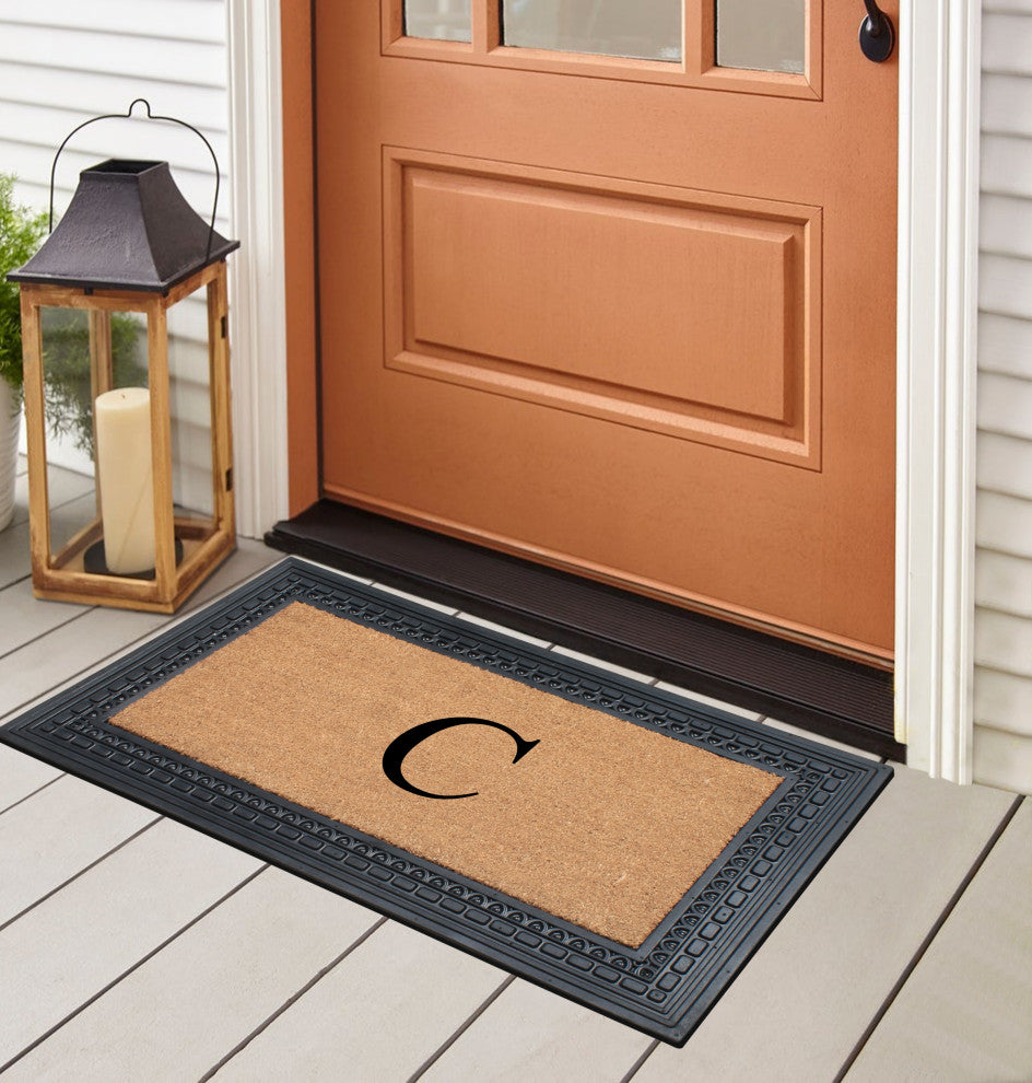 Rubber And Coir, Black/Beige  24"x39" Heavy Duty Outdoor Monogrammed Doormat, C