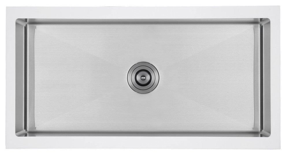 Ancona 36" Single Bowl Farmhouse Apron Kitchen Sink, White and Stainless Steel