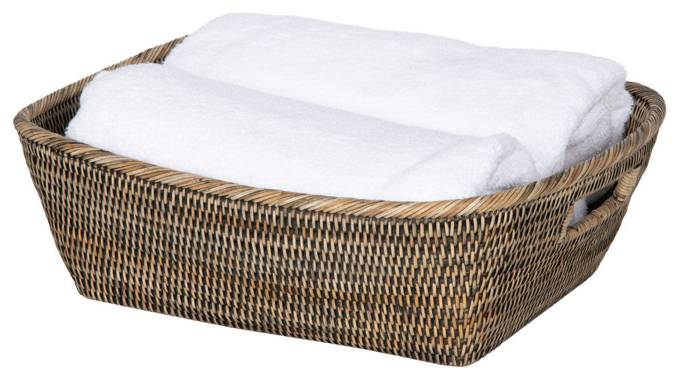 La Jolla Oblong Rattan Storage and Shelf Basket, Black-Wash