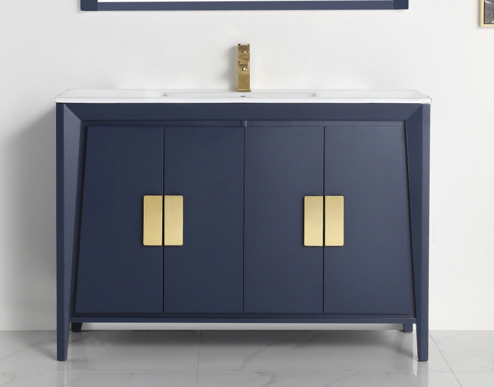 48" Larvotto Navy Blue Modern Bath Vanity, No Matching Mirror