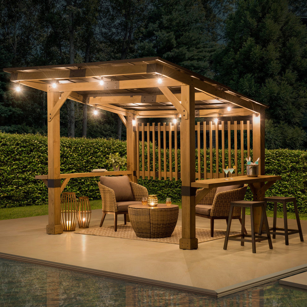 Sunjoy 10 ft. x 11 ft. Cedar Frame with Aluminum Roof Gazebo Pergola