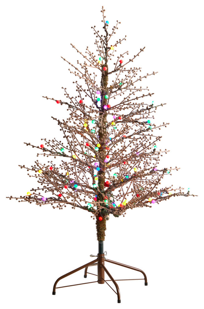 4' Frosted Berry Twig Artificial Christmas Tree With 100 Multicolored LED Lights