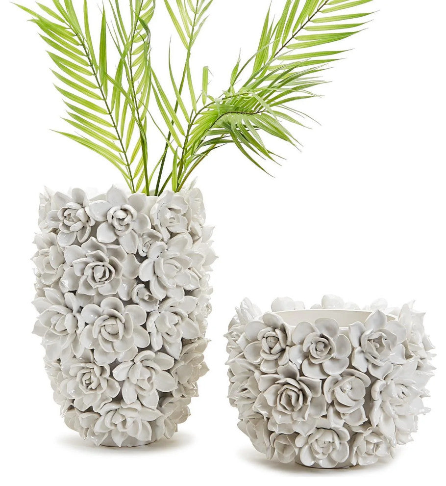 Two's Company Succulents Set of 2 White Ceramic Planter/Vases