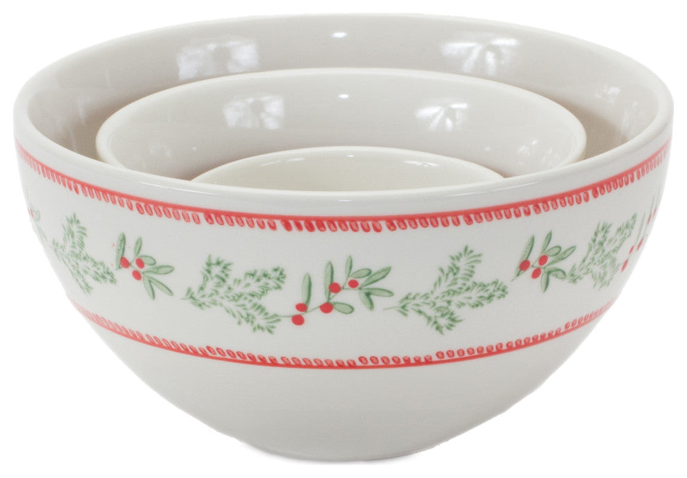Stoneware Mistletoe Bowl, Set of 3