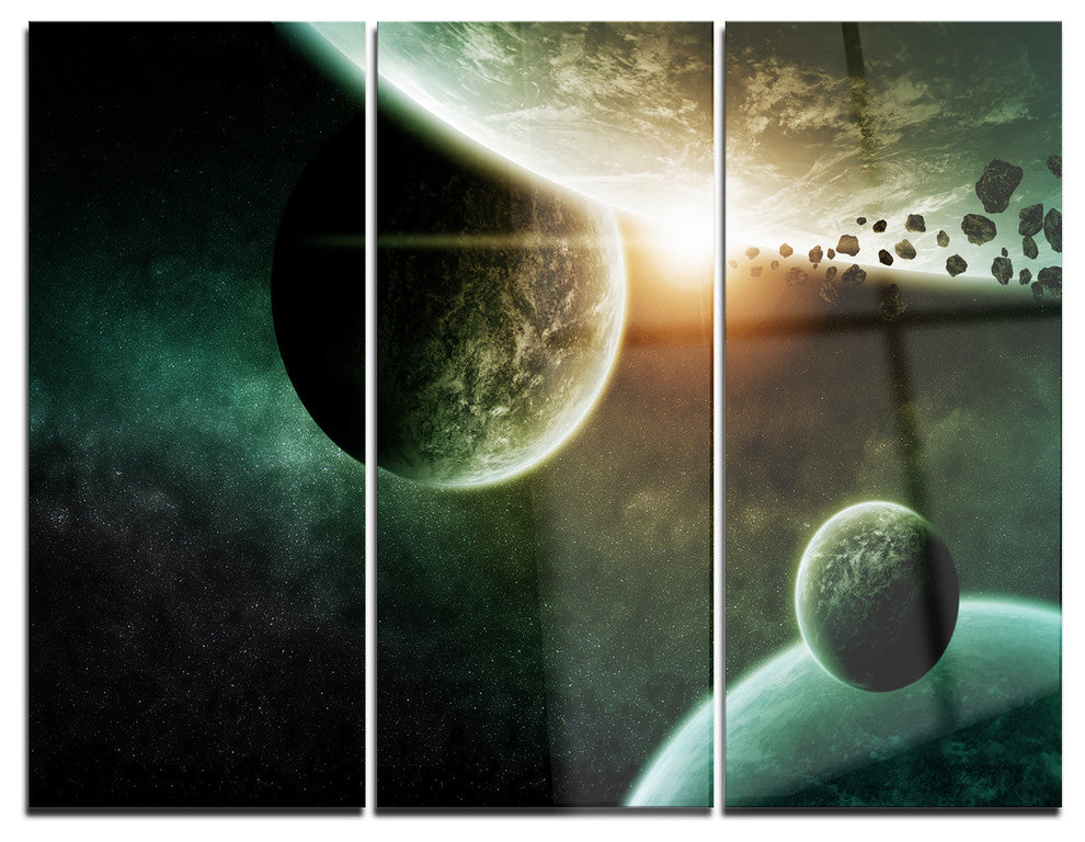 "Space Planet Illustration" Metal Wall Art, 3 Panels, 36"x28"
