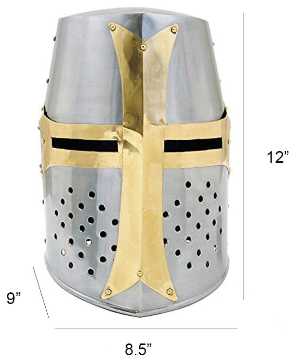 Medieval Brass Crusader Helmet, Silver and Gold