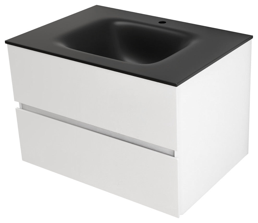 Wall-Mounted Bathroom Vanity Set in White with Black Top and Integrated Sink, 30"