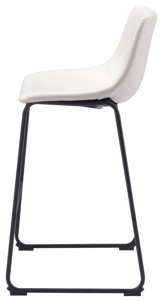 Bar Stool Chair, Set of 2, Faux Vinyl Leather, Distressed White, Black
