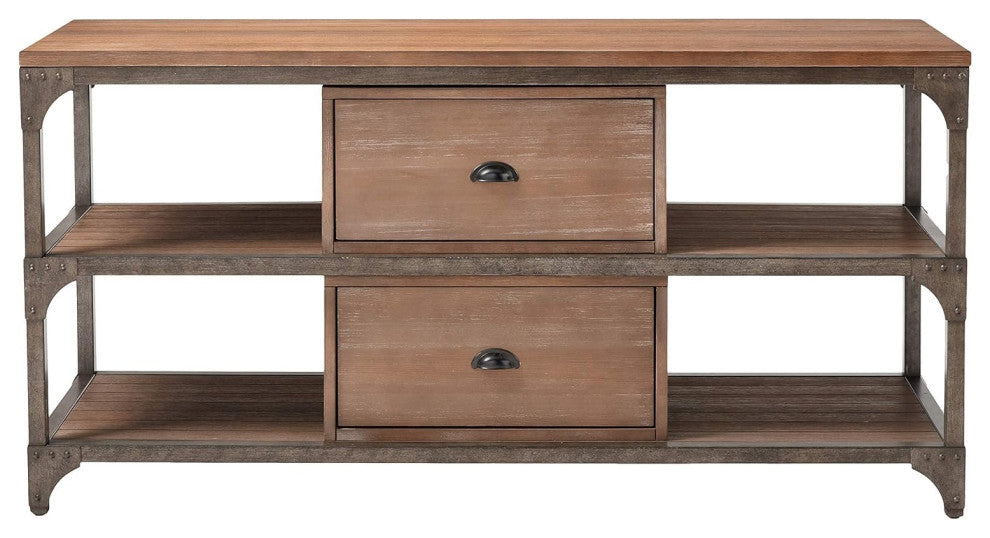 60" Wood Brown Open Shelving TV Stand