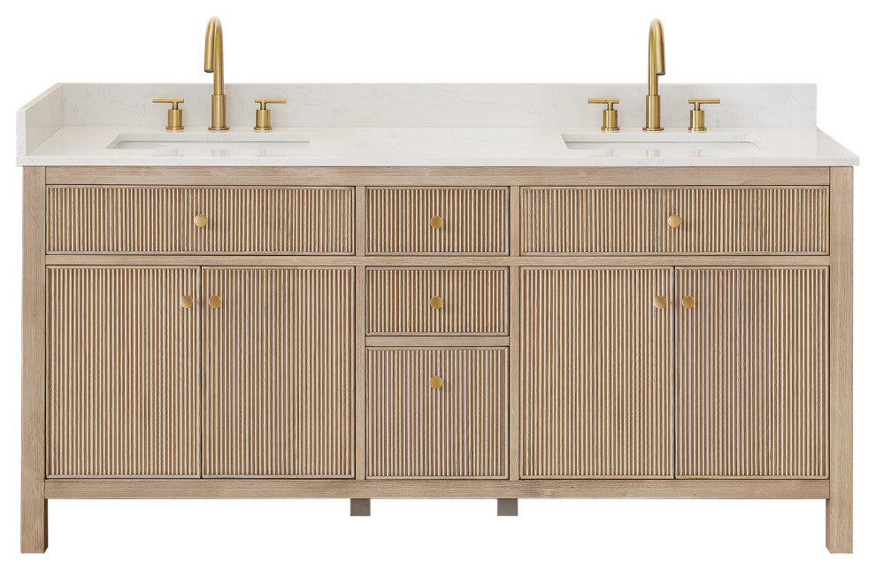 Cerrito Bathroom Vanity, Natural Oak, 72" Double, Without Mirror