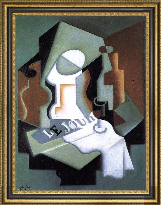 Juan Gris Bottle and Fruit Dish - 21" x 28" Framed Premium Canvas Print