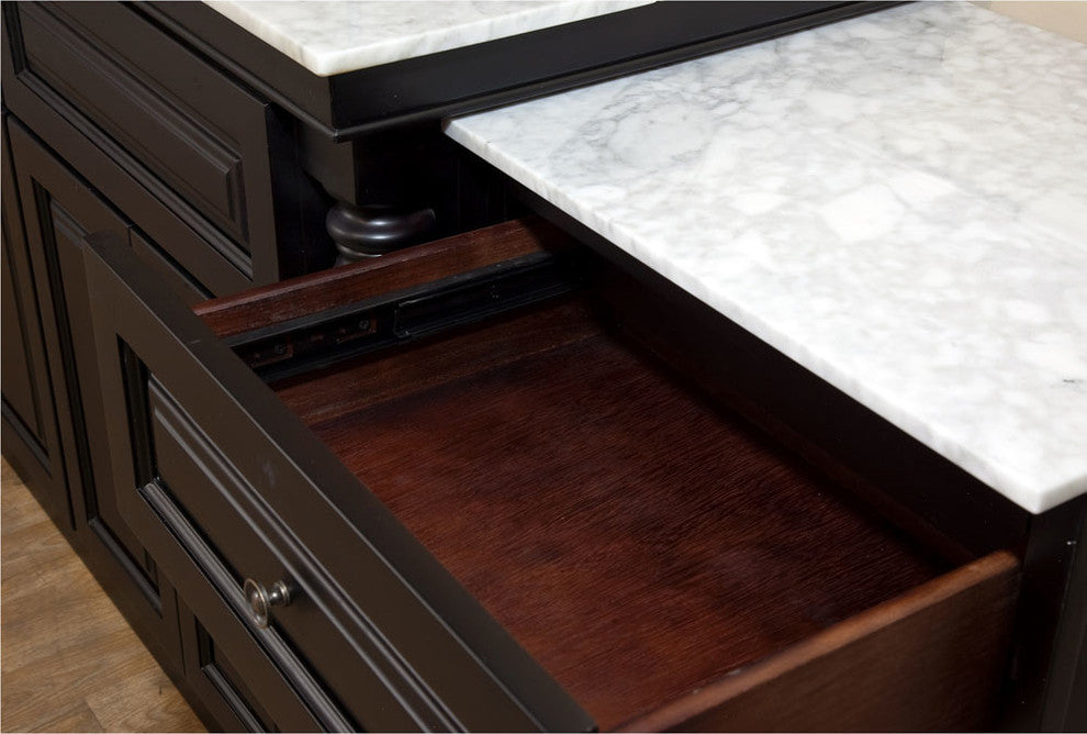 Parme 93" Single Vanity, Dark Mahogany With Marble Vanity Top, White