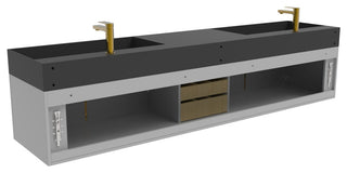 CastelloUSA Amazon 84" Wall Mounted Vanity Set, Gray, Black Top, Gold Handles