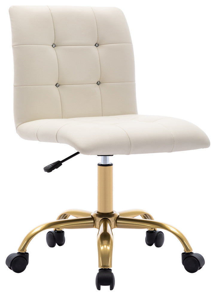 Rhinestone Square Tufted Desk Chair, White-Pu
