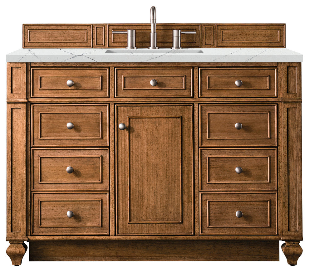 James Martin 157-V48-SBR-3ENC 48" Single Vanity Saddle Brown w/ 3 CM Quartz Top