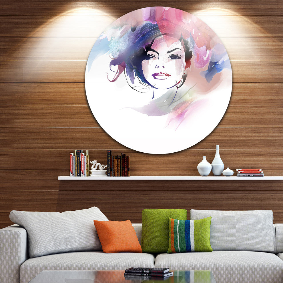 Beautiful Girl Portrait, Digital Portrait Round Wall Art, 23"