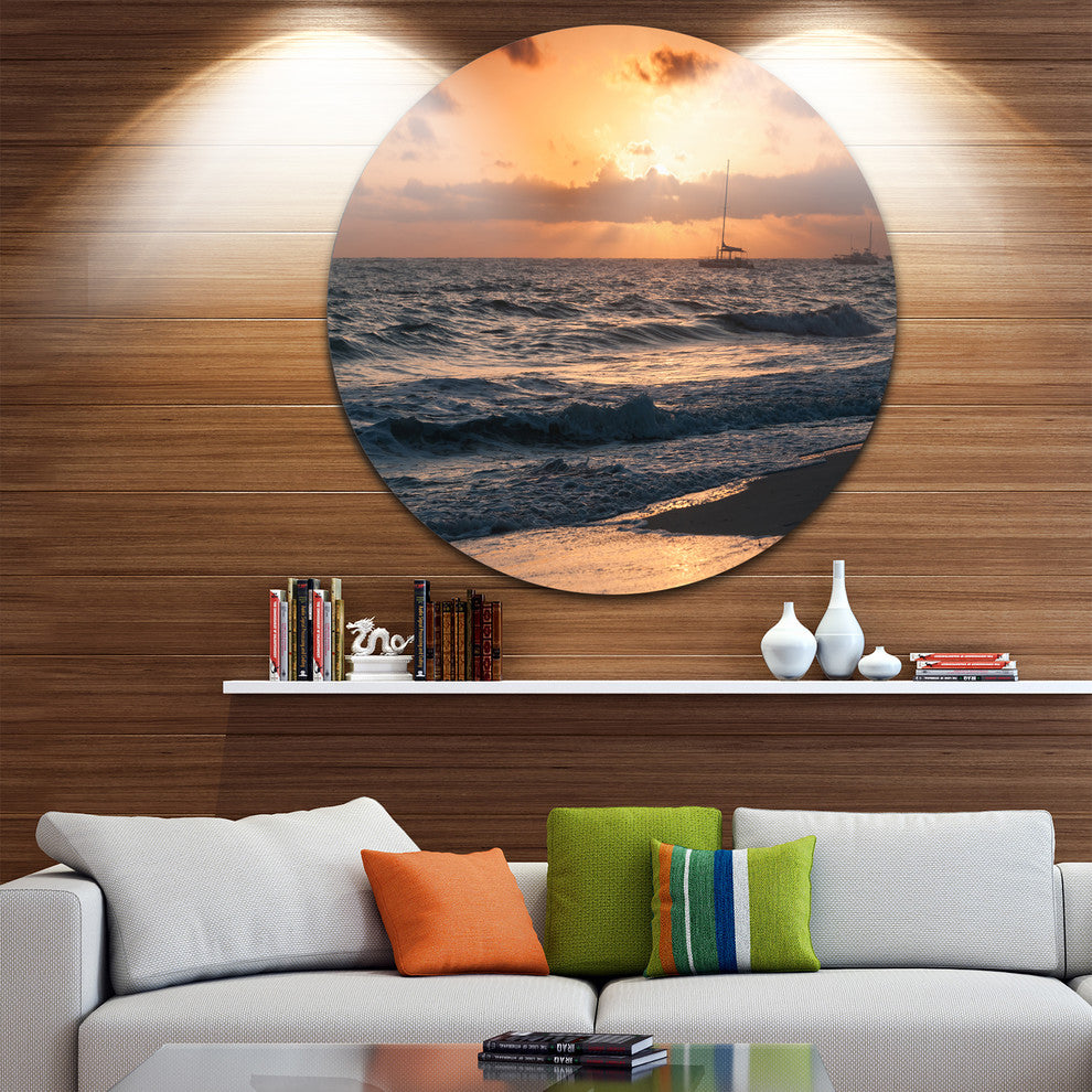 Colorful Sunrise Over Atlantic Ocean, Beach Disc Metal Wall Art, 36"