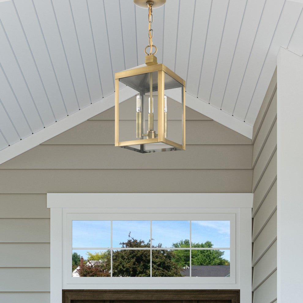 Livex Lighting Nyack 3 Light Antique Brass Outdoor Pendant Lantern