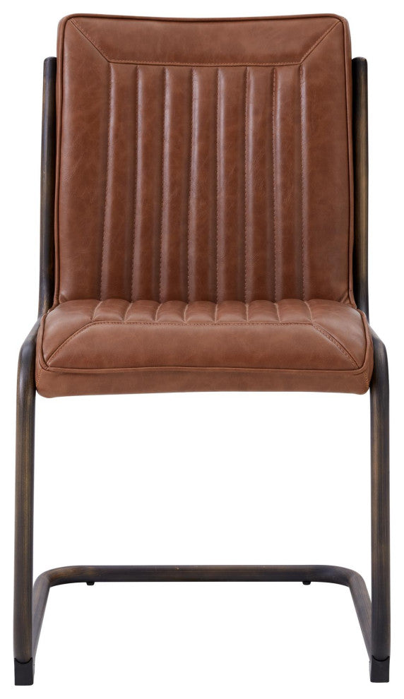 Cooper PU Dining Side Chair, Rubber Gold Frame, Antique Cigar Brown
