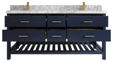 Parker 72 Double Sink Bath Vanity in Navy Blue  2" Carrara Marble