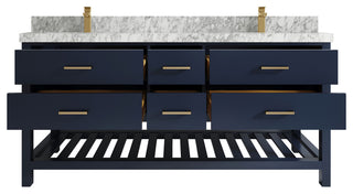 Parker 72 Double Sink Bath Vanity in Navy Blue  2" Carrara Marble