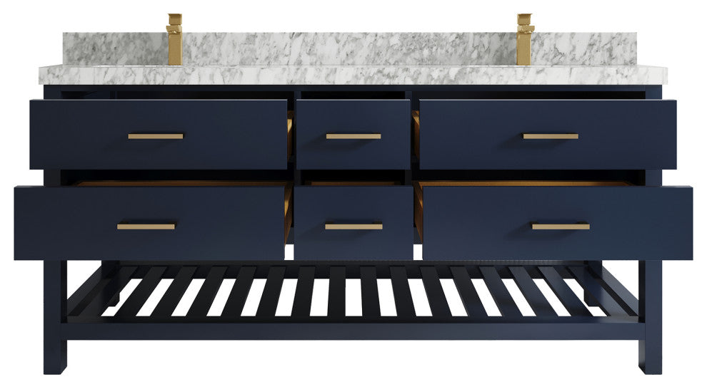 Parker 72 Double Sink Bath Vanity in Navy Blue  2" Carrara Marble