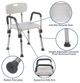 300LB Capacity Adjustable Bath/Shower Chair, Quick Release Back and Arms, White