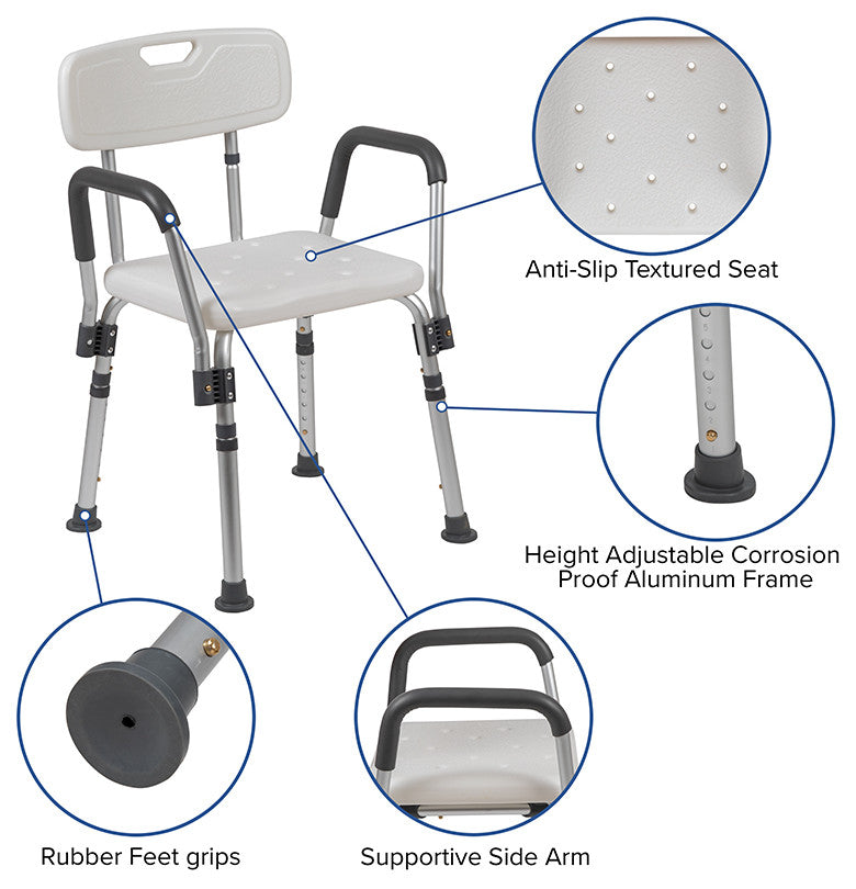 300LB Capacity Adjustable Bath/Shower Chair, Quick Release Back and Arms, White