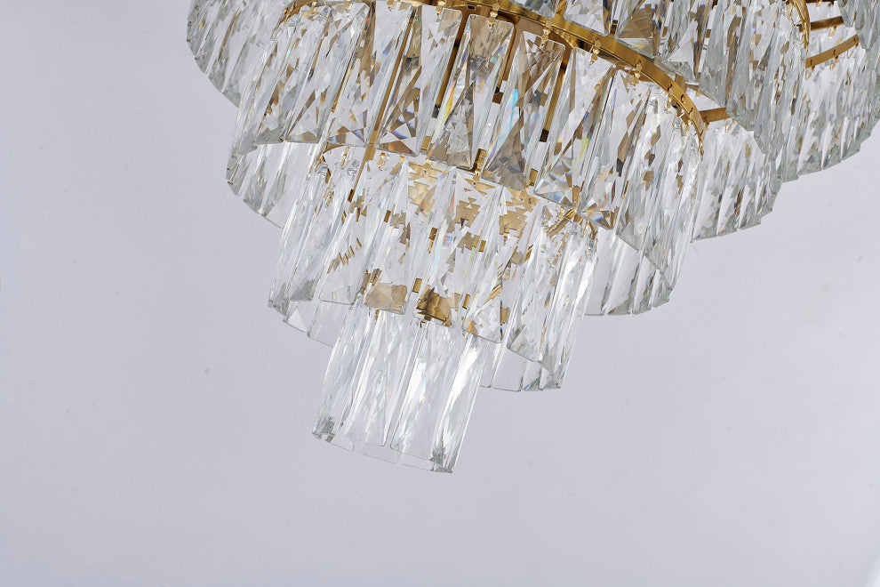 32" 27-Light Gold Metal 7-Tier Chandelier With Clear Crystals