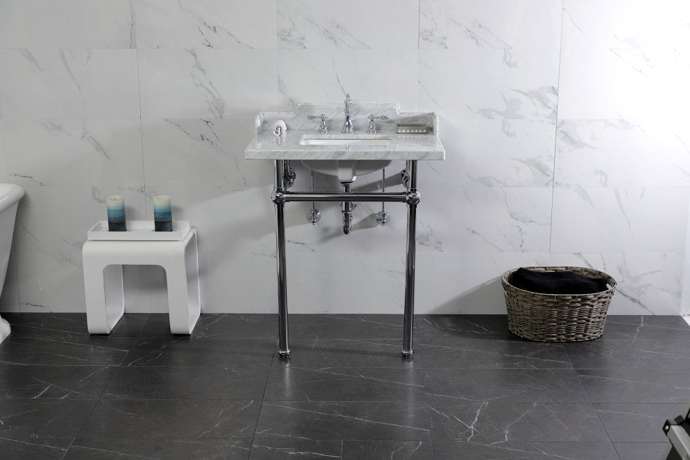 Kingston Brass LMS30MBSQ1 30" Carrara Marble Console Sink, Legs