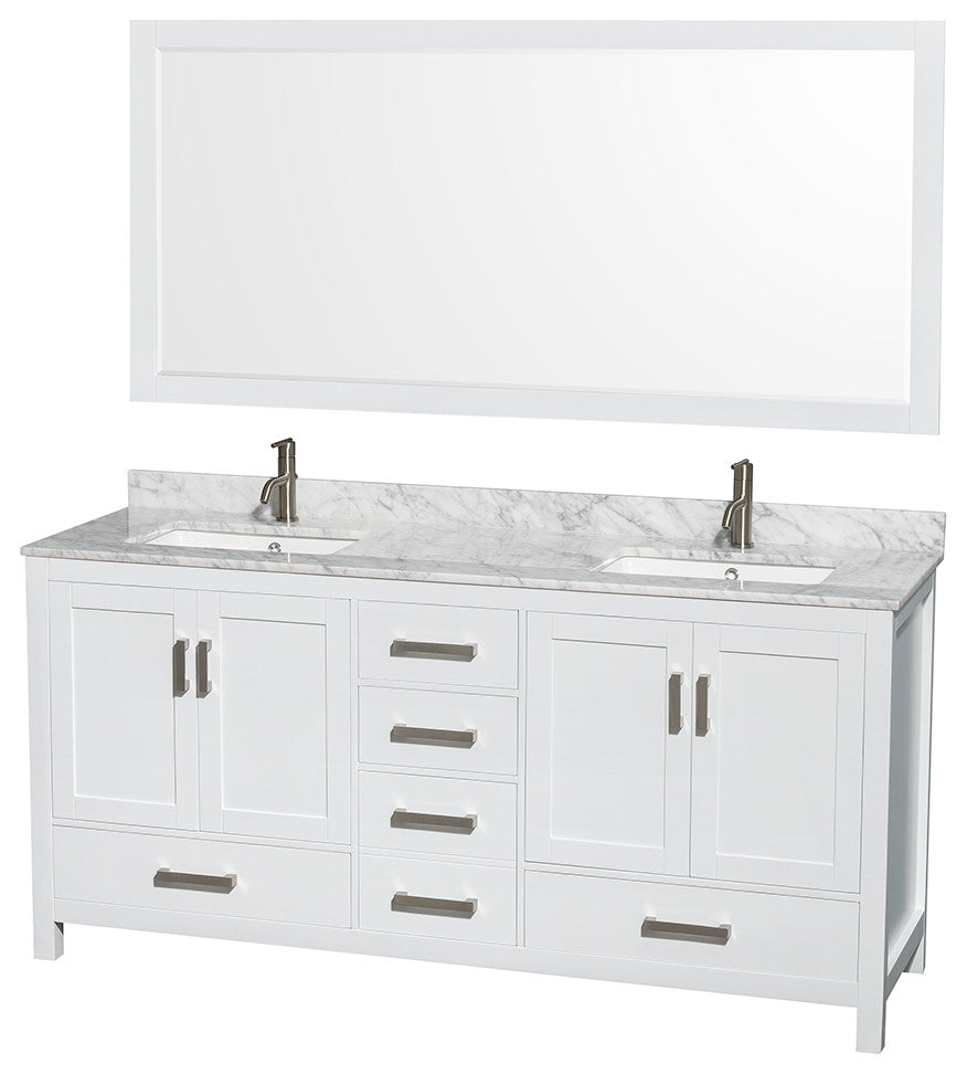 Wyndham WCS141472DWHCMUNSM70 White 72 Inch Vanity with Carrera and Mirror