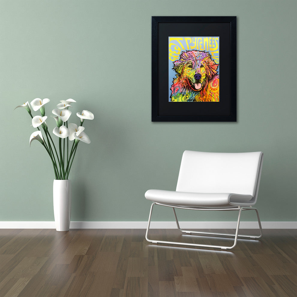 Dean Russo 'Great Pyrenees' Art, Black Frame, Black Matte, 14"x11"