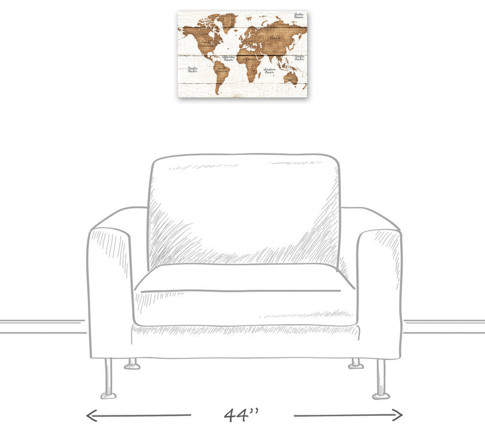 Distressed Wood World Map Canvas Wall Art, 12"x18"