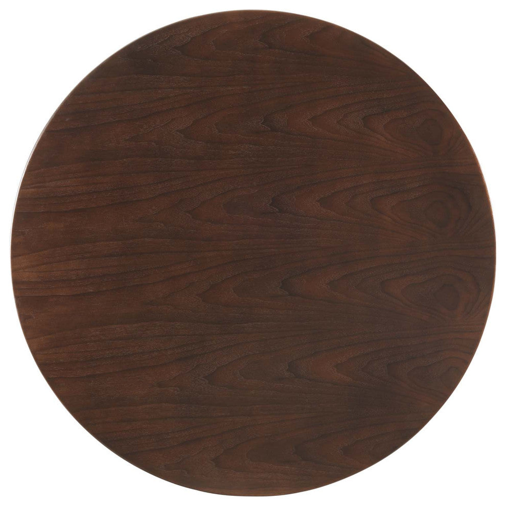 Dining Table, Round, Wood, Rose Gold Dark Brown Brown Walnut, Modern, Bistro