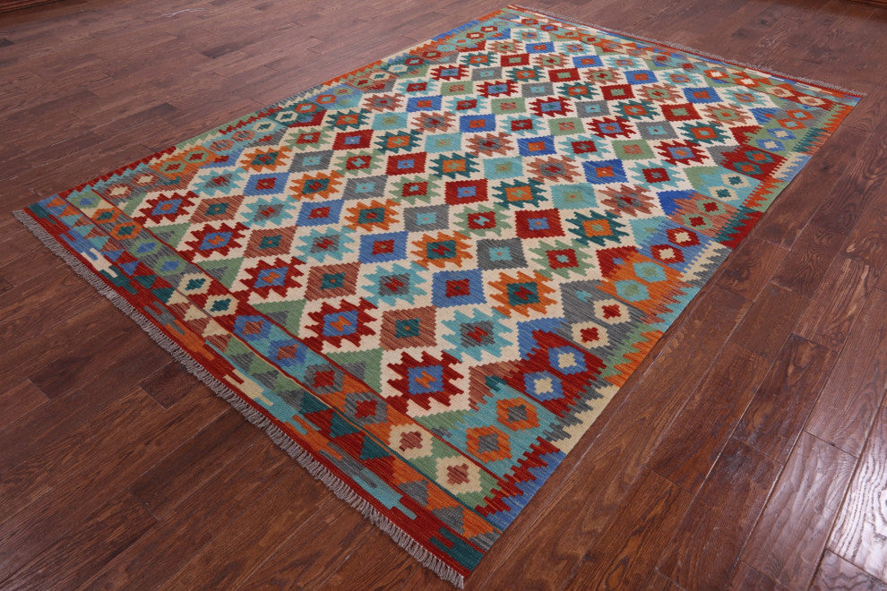 6' 7" X 9' 9" Flat Weave Kilim Reversible Wool On Wool Rug - Q12548