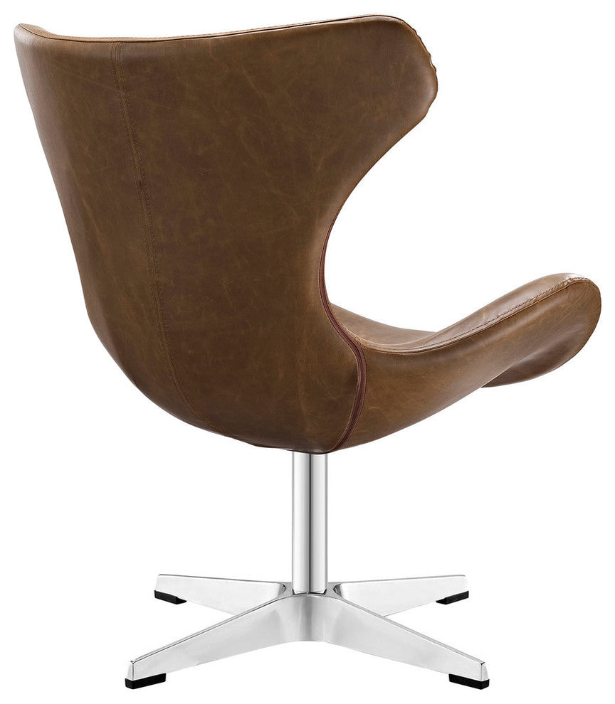 Modern Contemporary Vinyl Lounge Chair, Brown, Vinyl Leather
