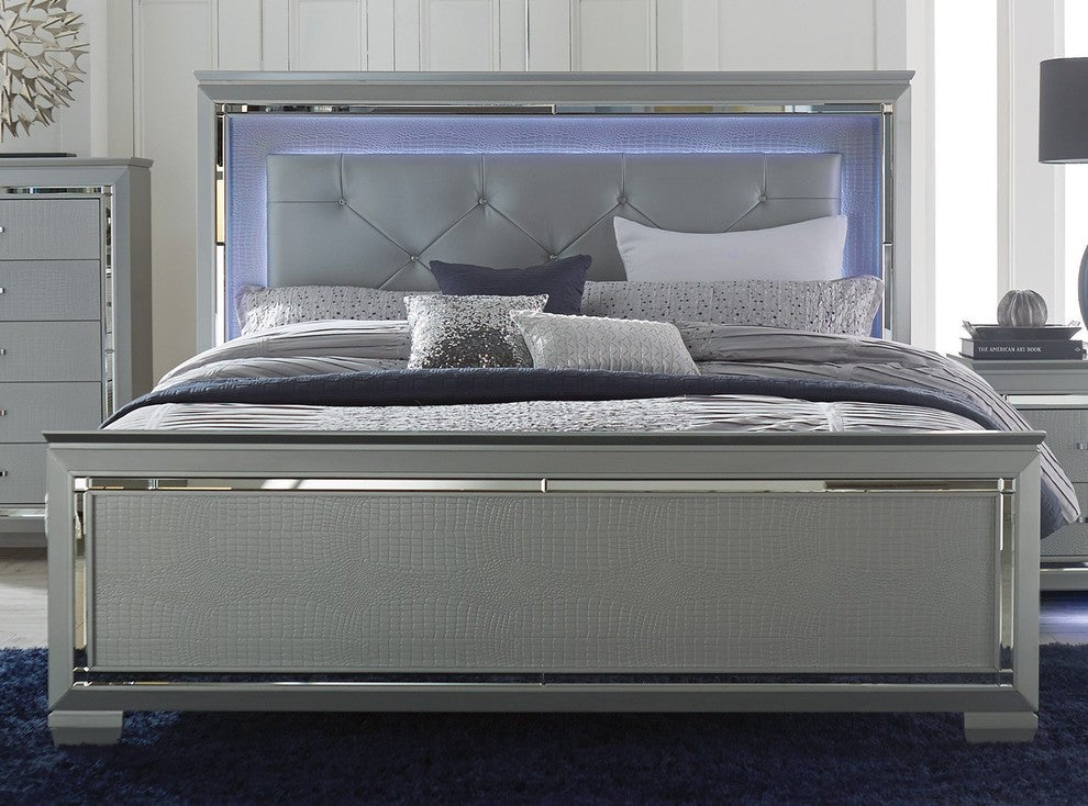 Algiers Full LED Bed, Silver Alligator Embossed