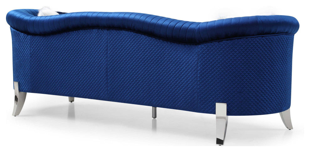 Vine 96 in. W Round Arm Velvet Straight Sofa, Blue