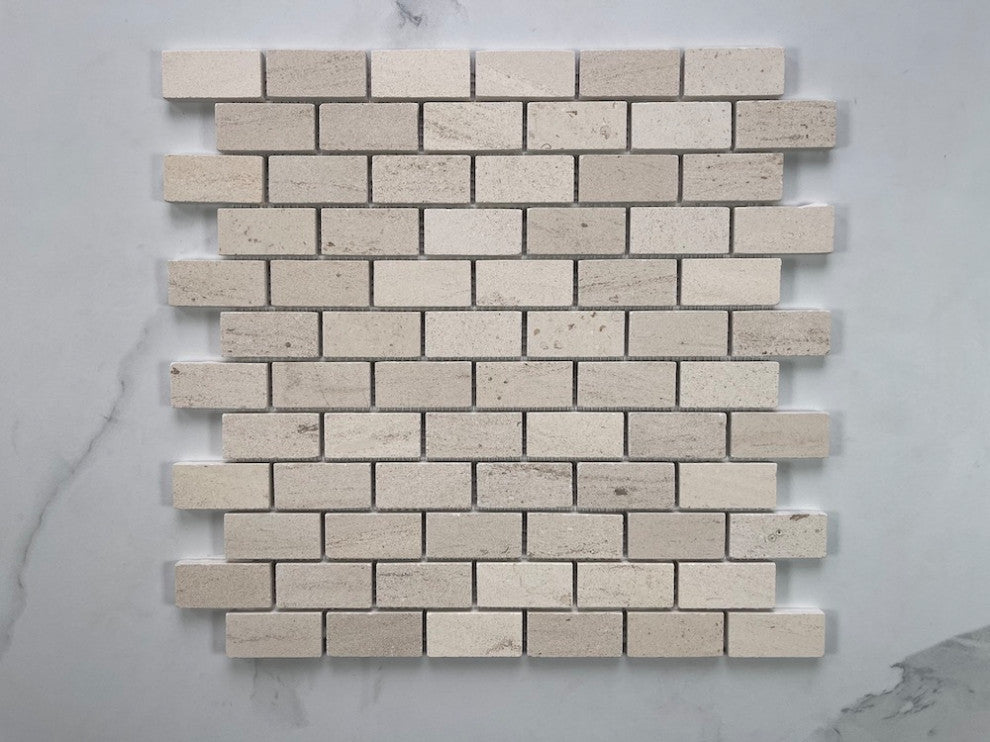 Golden Beach Moleanos Beige Limestone 1x2 Brick Mosaic Tile Honed, 1 sheet