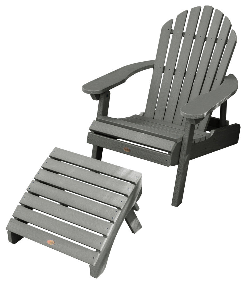 Hamilton Folding Adirondack Chair and Ottoman Set, Coastal Teak